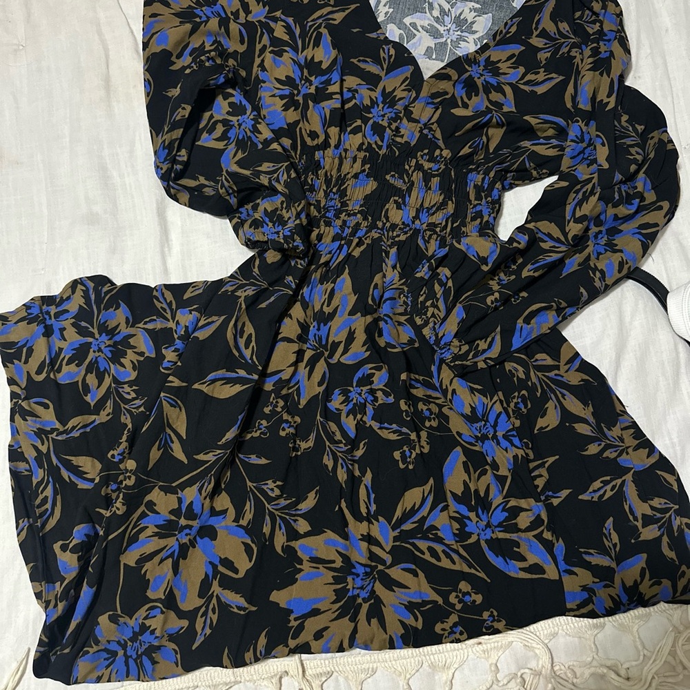 GAP Black and Brown Floral Long Sleeve Dress